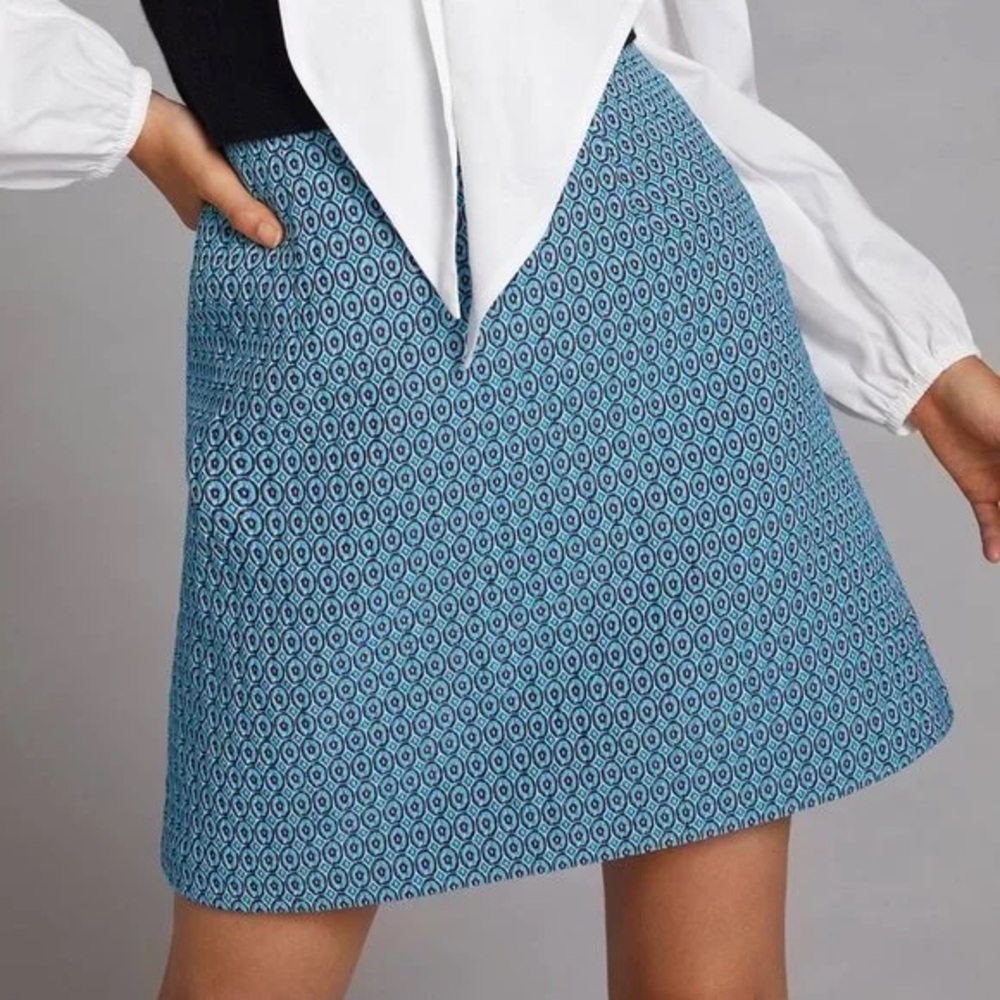Anthropologie Teal Jacquard Mini Skirt by Hutch Size 0